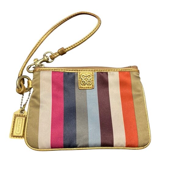 VTG Coach Julia Legacy Multi Stripes Small Wristlet Bag Purse Gold Leather Trim - Picture 1 of 12